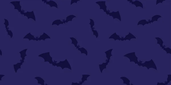 Cadılar Bayramı yarasaları kusursuz desenlidir. Mor arka planda uçan siyah yarasalar. Tekstil ve duvar kağıtları için yarasa silueti süsü