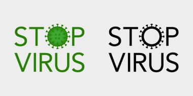 Virüs simgesi pankartını durdur. Coronavirus bakteri hücre harfleri kavramı. Beyaz arkaplanda düzenlenebilir illüstrasyon