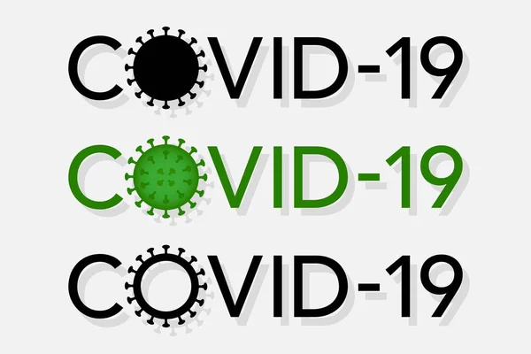 Covid-19 simge pankartı. Coronavirus bakteri hücre harfleri kavramı. Beyaz arkaplanda düzenlenebilir illüstrasyon