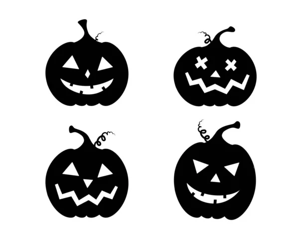 Набор Хэллоуинских тыкв с вырезанными лицами черная изолированная иллюстрация на белом фоне. Редактируемые значки — стоковый вектор