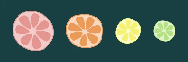 Набор цитрусовых икон яркого летнего цвета Grapefruit Orange Lemon Lime flat illustration — стоковый вектор