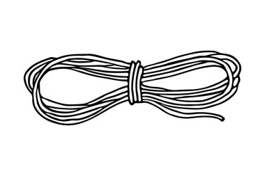 Karalama kampı için bir tırmanma ipi. Siyah izole edilmiş bir ikon çizilmiş. Yürüyüş için bir ip, yerel turizm illüstrasyonu