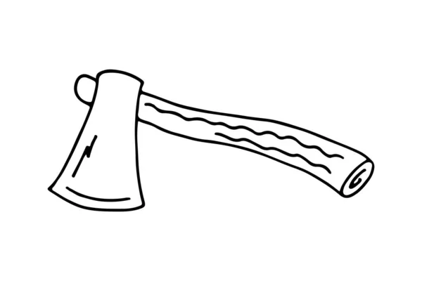 Un'icona disegnata a mano di scarabocchio modificabile con ascia. Un'ascia per il campeggio, escursioni, illustrazione turismo locale — Vettoriale Stock