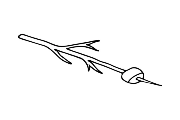 Marshmallow na tyčince pro pečení v ohni editovatelné kreslené ručně kreslené ikony. Kempování a turistika, ilustrace aktivit — Stockový vektor