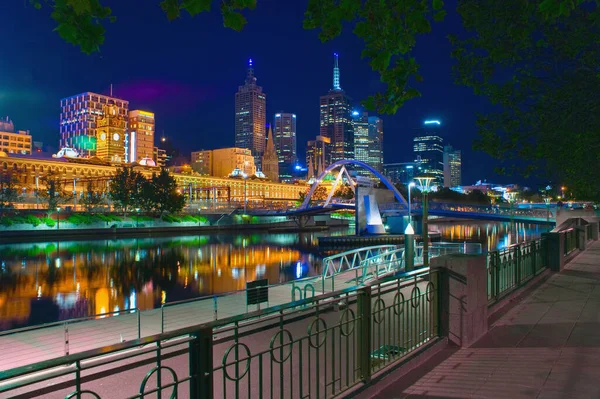 Melbourne Lights Night Yarra River — Stock Photo, Image