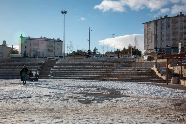 Januari 2020 Sivas Turkiet Sivas Stadshus Snövit Fyrkant Vintern — Stockfoto