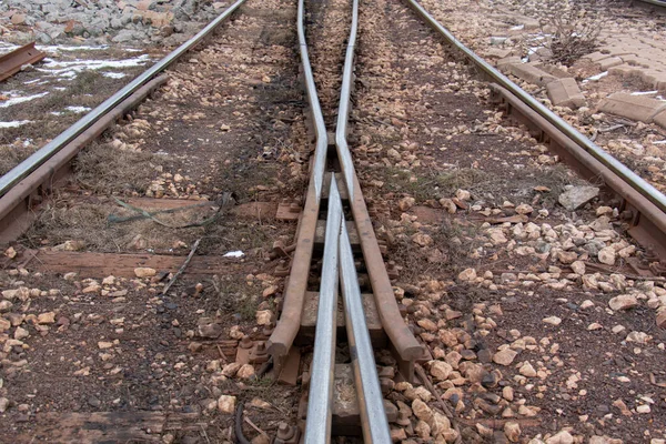 Εισερχόμενος Προσδιορισμός Κατεύθυνσης Αμαξοστοιχίας Ψαλίδι Σιδηροτροχιάς — Φωτογραφία Αρχείου