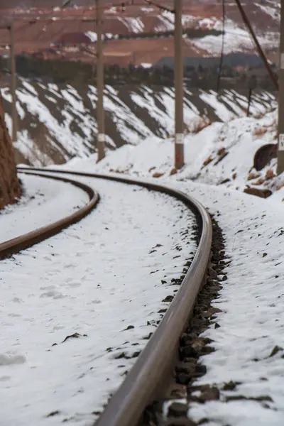 Tågspår Som Passerar Genom Snöiga Bergen Sivas Turkiet — Stockfoto