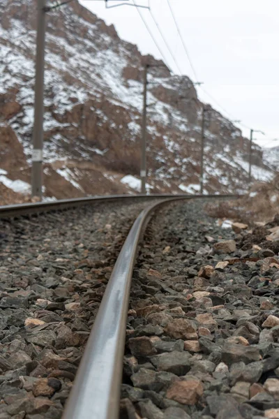 Tågspår Som Passerar Genom Snöiga Bergen Sivas Turkiet — Stockfoto