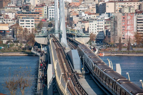 Desember 2019 Istanbul Turki Halic Metro Bridge Top View Galata — Stok Foto