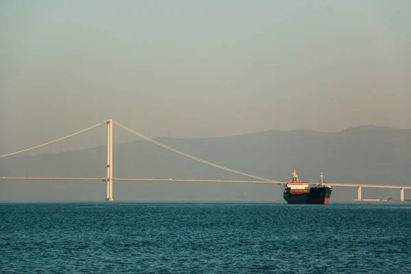 Osman Gazi Puente Buque Carga Través Los Árboles —  Fotos de Stock