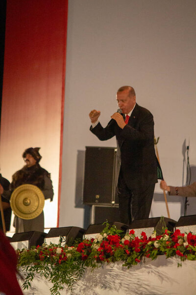 15 July 2019 Istanbul / Turkey Turkish leader Recep Tayyip Erdogan speech rally