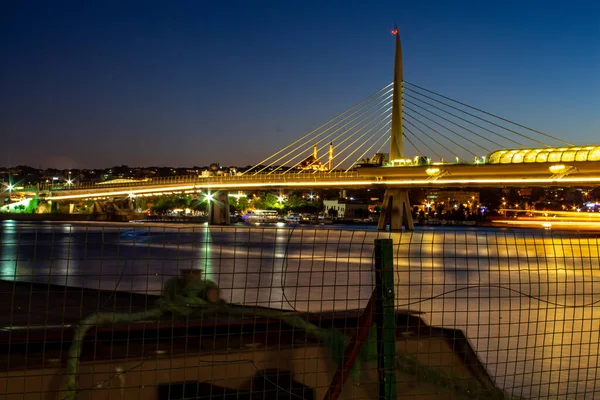 Istanbul Halic Bahn Brücke Bei Nacht — Stockfoto
