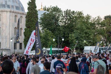 İstanbul / Türkiye 10 Temmuz 2020 86 yıl sonra Ayasofya Camii 'nde ilk namaz. Eski bazilika, katedral ve müze. Bizans İmparatoru