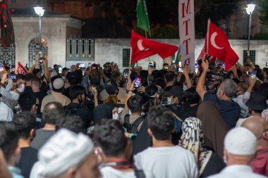 İstanbul / Türkiye 10 Temmuz 2020 86 yıl sonra Ayasofya Camii 'nde ilk namaz. Eski bazilika, katedral ve müze. Bizans İmparatoru