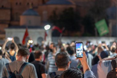 İstanbul / Türkiye 10 Temmuz 2020 86 yıl sonra Ayasofya Camii 'nde ilk namaz. Eski bazilika, katedral ve müze. Bizans İmparatoru