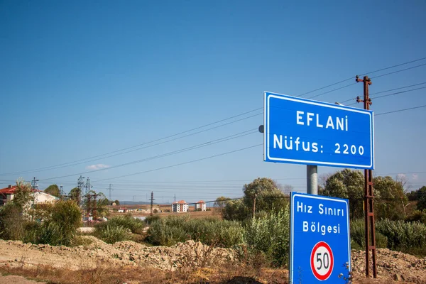 Entrance sign to Karabuk / Eflani, population information