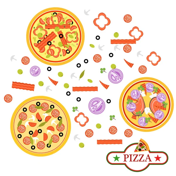 Pizza Terkait Gambar Gambar Jenis Pizza Papan Logo Memasak Italia - Stok Vektor