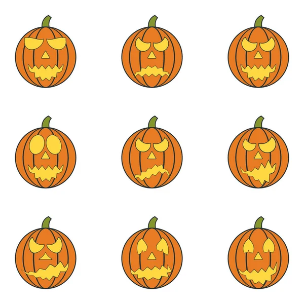 Set Pumpkins Halloween Set Spooky Halloween Jack Lanterns Halloween Pumpkin — Stock Vector