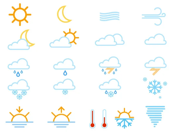Set Icone Meteo Meteorologia Nube Ventosa Simbolo Vettoriale Fiocco Neve — Vettoriale Stock