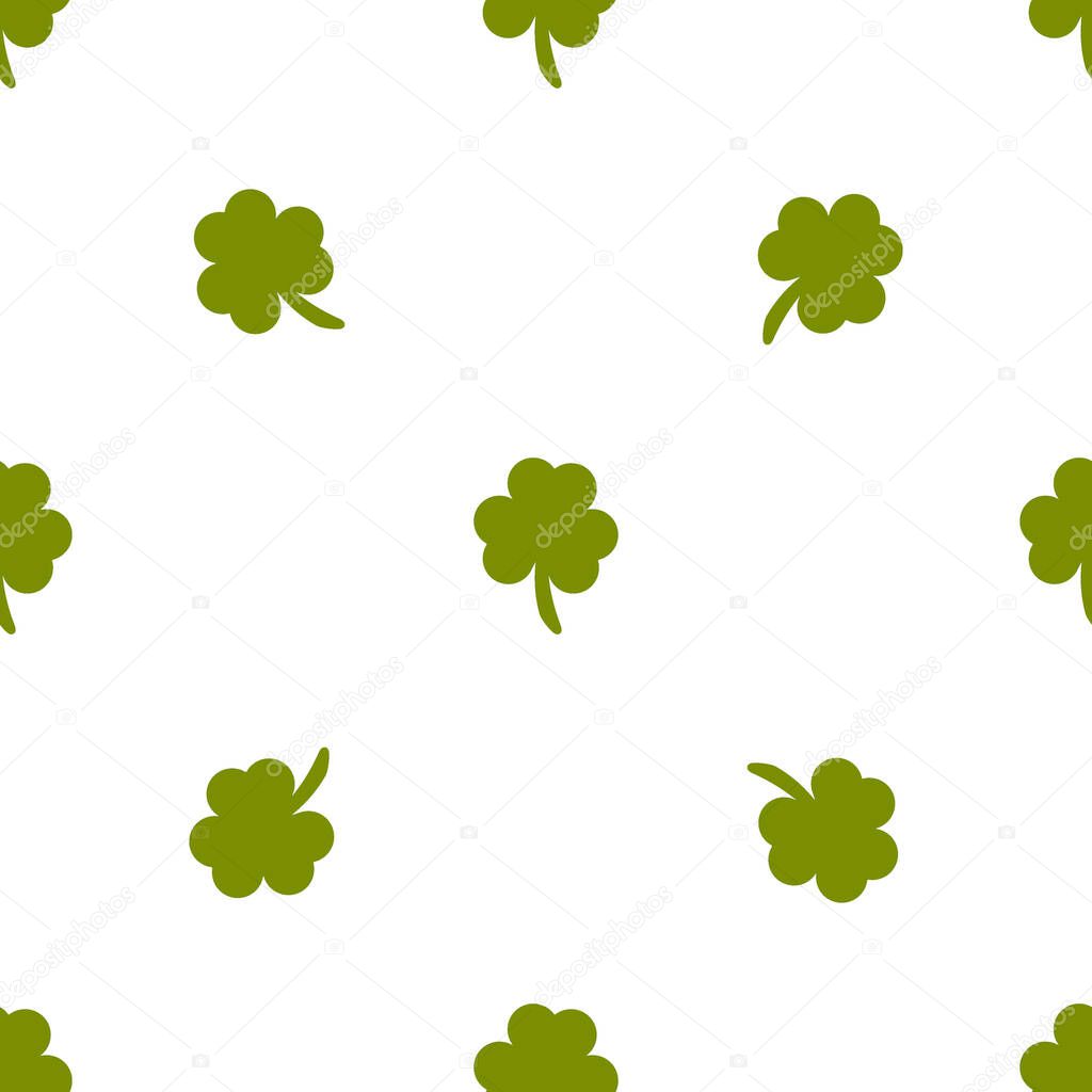 Vector seamless clover pattern. Clover pattern with three leaf. Nature luck day grass celebration design. Clover pattern with four leaf. Green nature plant for Saint Patrick's Day.