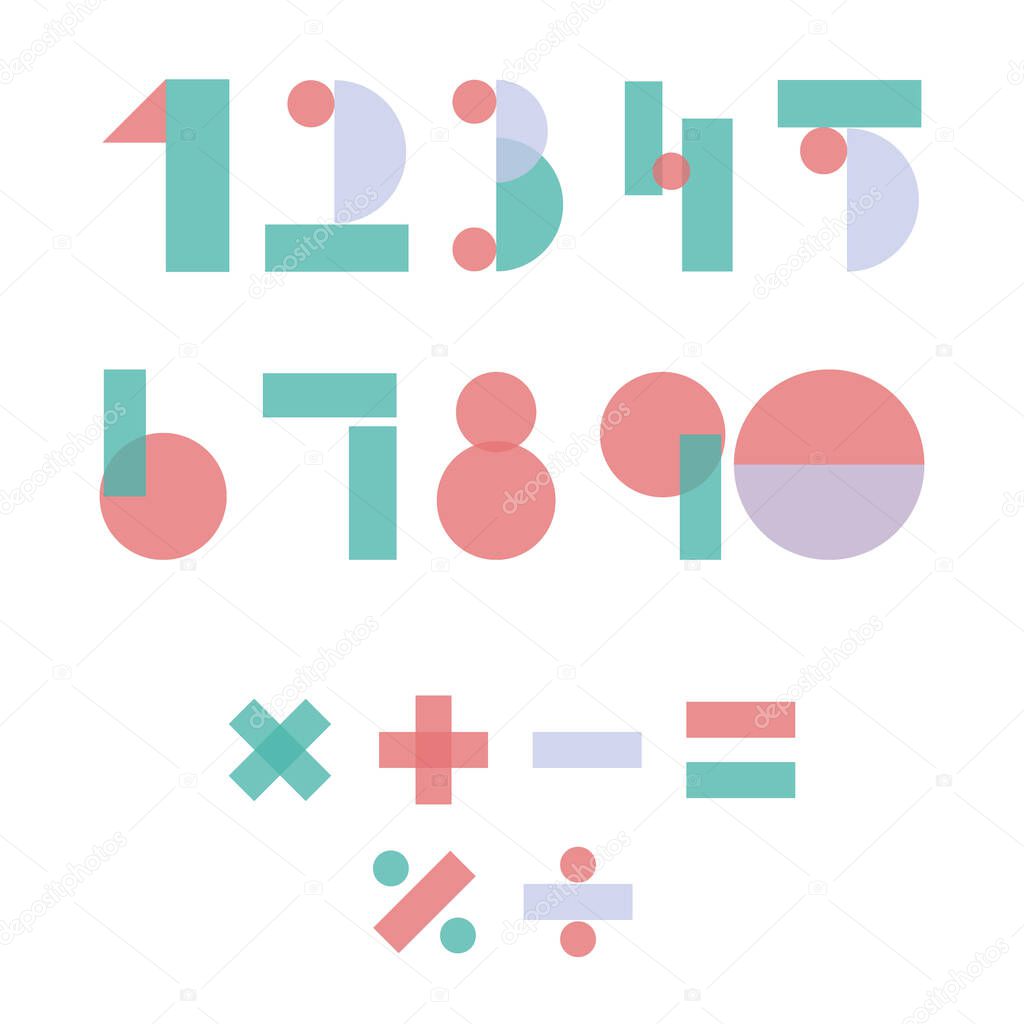 Number letter polygon concept vector. Number one to nine letter design collection. Set of graphic typography numbers text element. Abstract math numbers colorful modern school creative style.