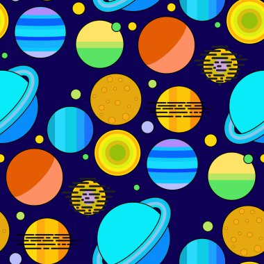 Uzay gezegenleri kusursuz örüntü vektör arkaplan evren çizgi film yıldızı astronomi bilim uzay gemisi tasarımı. Kozmos Ay gökyüzü güneş tekstil kuyruklu yıldız duvar kağıdı asteroit.