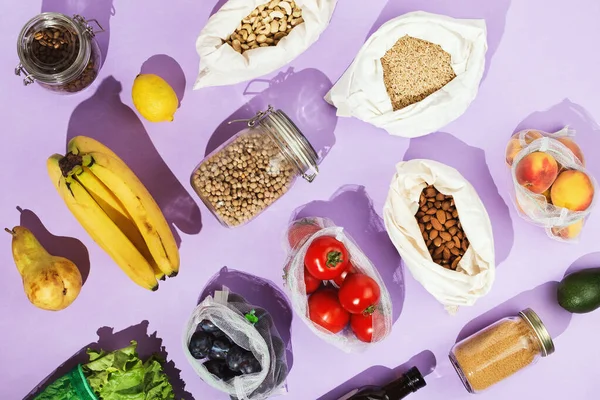 Zero Waste Healthy Grocery Shopping Concept Pulses Fruits Greens Vegetables — Stock Photo, Image