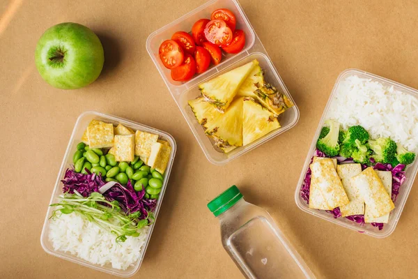 Two Healthy Asian Style Vegan Lunches Bento Boxes Rice Fried — Stock Photo, Image