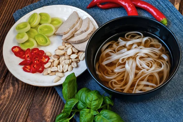 Vegetarian Vietnamese Style Soup Pho Garnishes Chopsticks Traditional Asian Cuisine — Stock Photo, Image