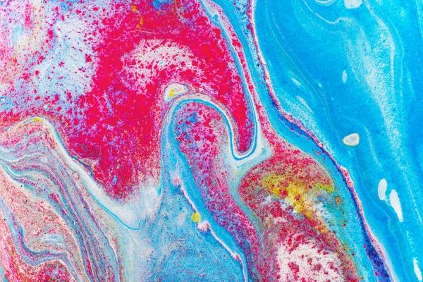 Fluid Art Malerei abstrakte Textur, blau, weiß, rot und gelb. Farbmix — Stockfoto