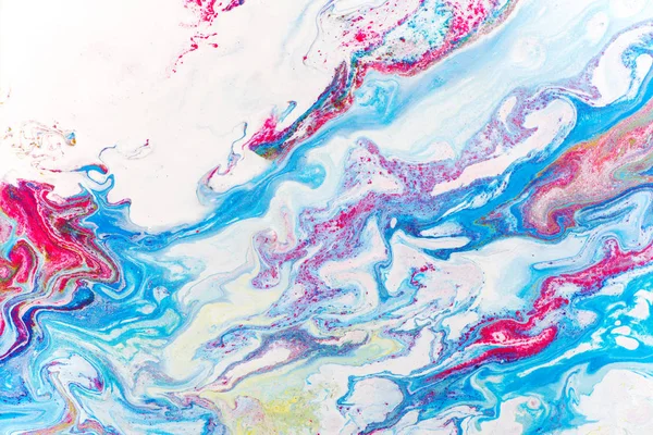 Fluid Art Malerei abstrakte Textur, blau, weiß, rot und gelb. Farbmix — Stockfoto