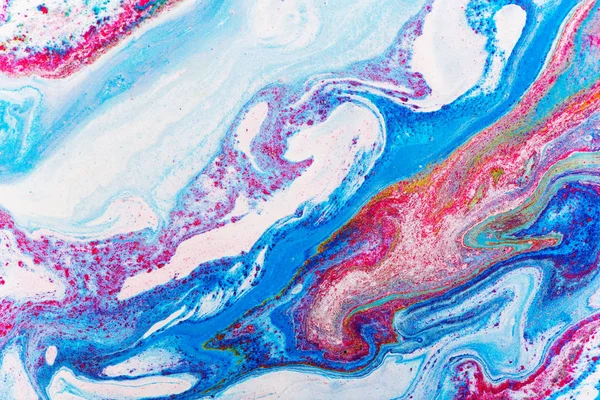 Fluid Art Malerei abstrakte Textur, blau, weiß, rot und gelb. Farbmix — Stockfoto