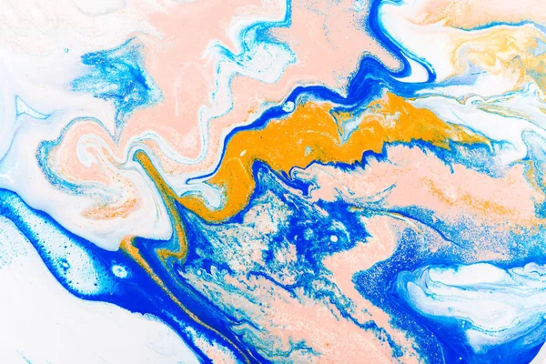 Fluid Art Malerei abstrakte Textur, blau, weiß, rosa und gelb. Farbmix — Stockfoto