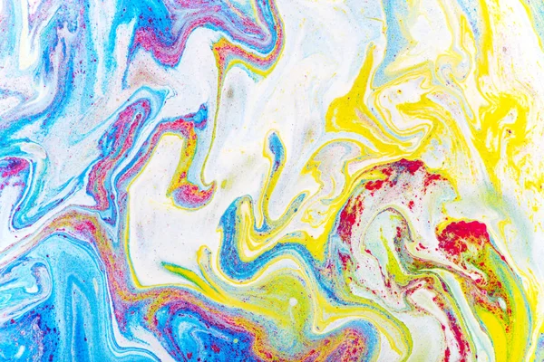 Fluid Art Malerei abstrakte Textur, blau, weiß, rosa, rot und gelb. Farbmix — Stockfoto