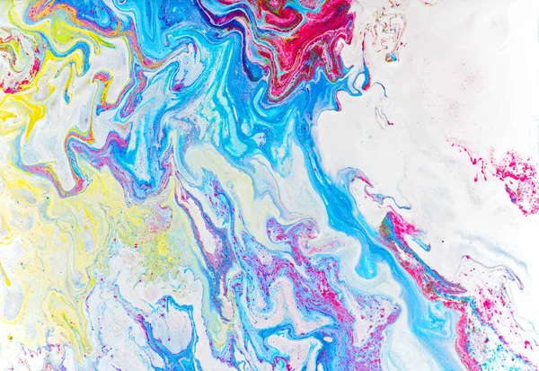 Fluid Art Malerei abstrakte Textur, blau, weiß, rosa, rot und gelb. — Stockfoto