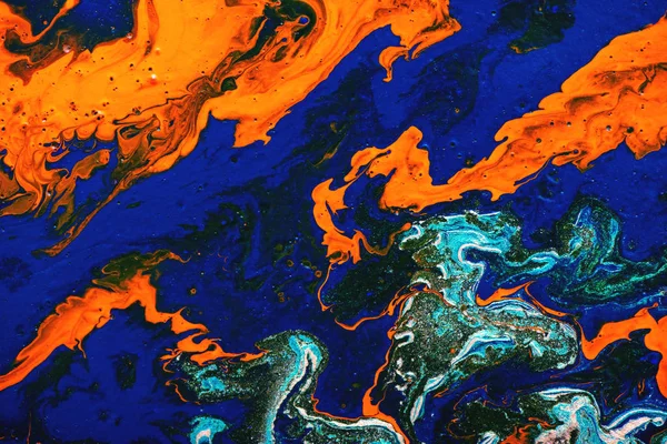 Fluid Art Malerei abstrakte Textur, blau, weiß, orange, schwarz und türkis. Farbmischung. — Stockfoto