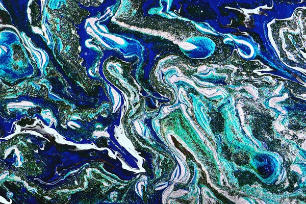 Fluid Art Malerei abstrakte Textur, blau, weiß, schwarz, gold und türkis. — Stockfoto