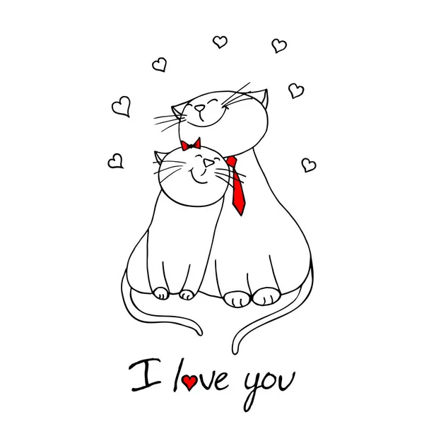 Vetor Ilustração Personagem Design Casal Gato Cair Amor Coração Para —  Vetores de Stock