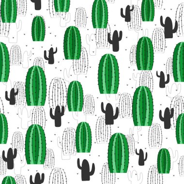 Kaktüssüz desen. El yapımı dekoratif çizimler. Vektör sulu. Şık kumaş tasarımı, kağıt, ağ için vektörsüz desen