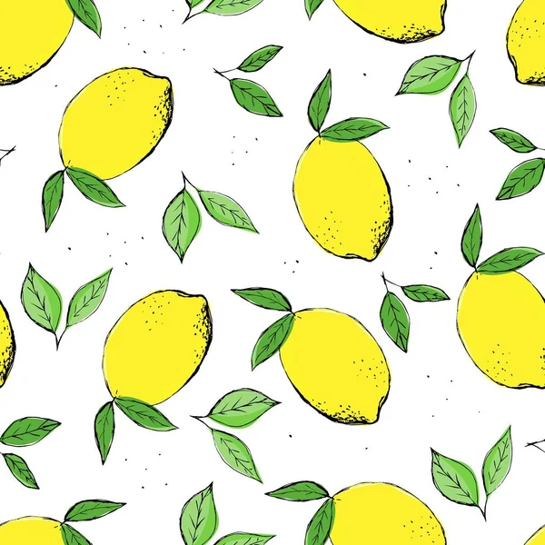 Ручной Рисунок Красочные Бесшовные Картины Ручной Работы Лимоны Зеленые Листья — стоковый вектор