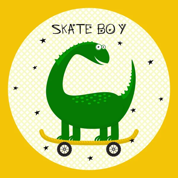 Söt Dinosaurie Rider Skateboard Idealisk Textur För Tygbarn Textil Kläder — Stock vektor