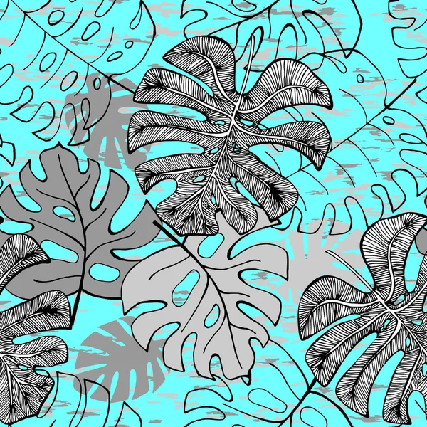 Nahtloses Tuschmuster Skizziert Tropische Palmenblätter Grußkarte Einladung Zur Sommerlichen Strandparty — Stockvektor