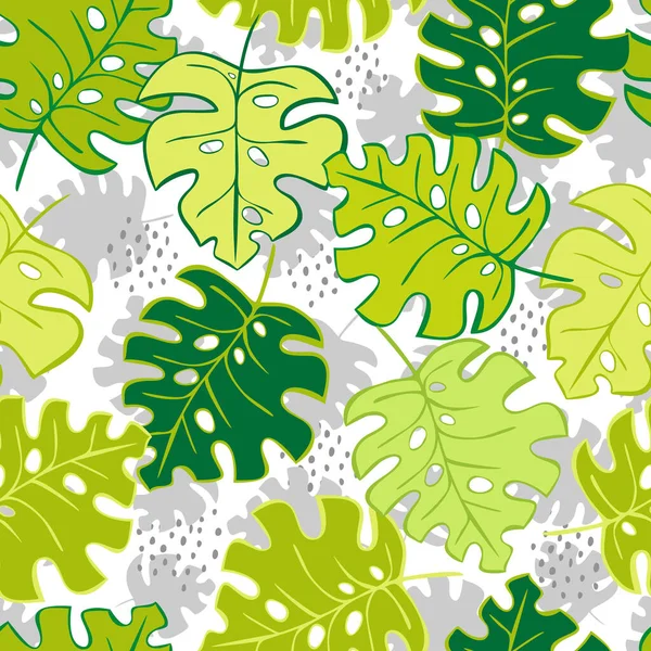 Handgezeichnetes Farbenfrohes Nahtloses Muster Tropische Dschungelblätter Und Verschiedene Formen Abstraktes — Stockvektor