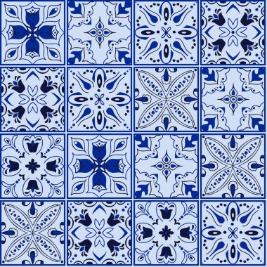 Kusursuz desenli geleneksel Portekiz dekoratif renk kiremitleri azulejos. Soyut arkaplan. Portekiz fayansları, Seramik fayanslar. 