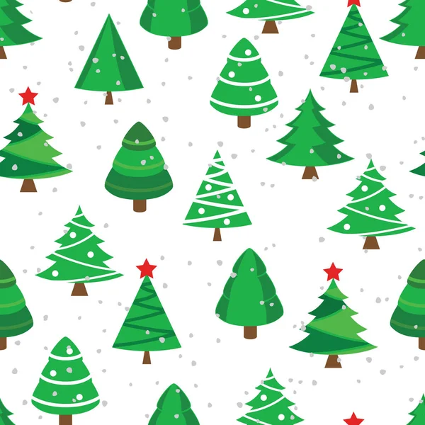 ファブリック 包装紙 Tシャツの印刷のための赤い星とシームレスクリスマスツリー — ストックベクタ