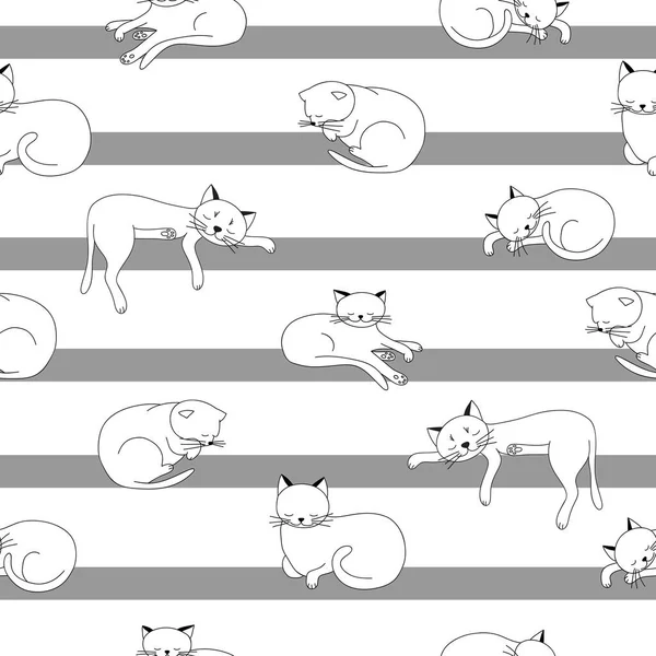 귀여운 고양이의 물림없는 고양이 패턴이요 아기방 벽지등을 흑백의 — 스톡 벡터