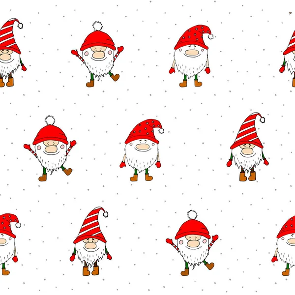 Modèle Drôle Sans Couture Avec Nain Doodle Illustration Gnomes Mignons — Image vectorielle