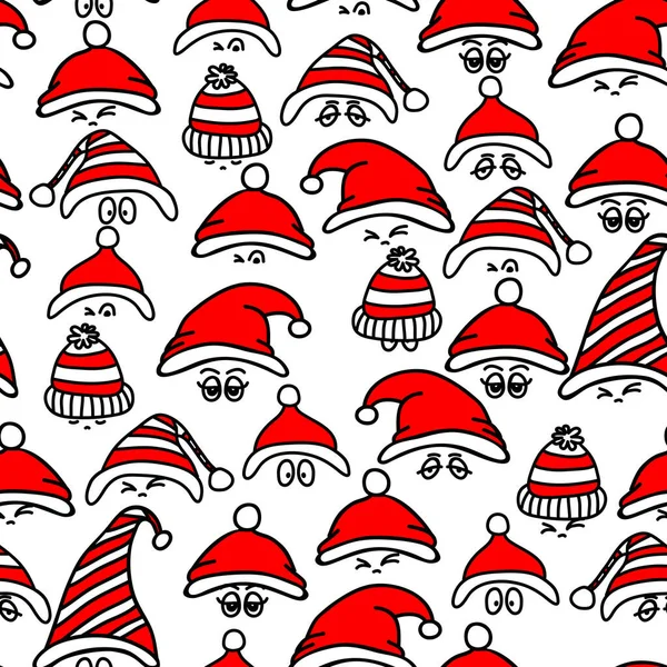 Drôle Noël Modèle Sans Couture Vecteur Chapeau Père Noël Chapeaux — Image vectorielle