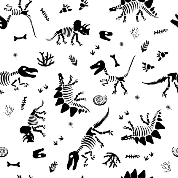 Seamless Pattern Funny Sketchy Fossil Animals Plants Vector Illustration Ideal — Stock Vector